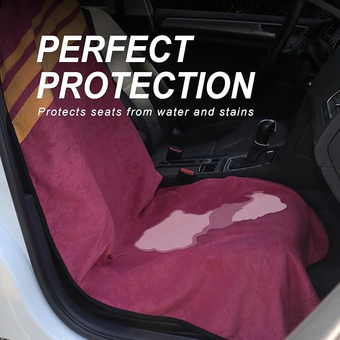 Waterproof Car Towel Seat Covers Front Seats for After Gym Workout,Auto Universal Interior Sweat Towels Cloth Bucket Carseat Cover Protector for Trucks SUV RV Boat Van (Wine Red with Yellow)