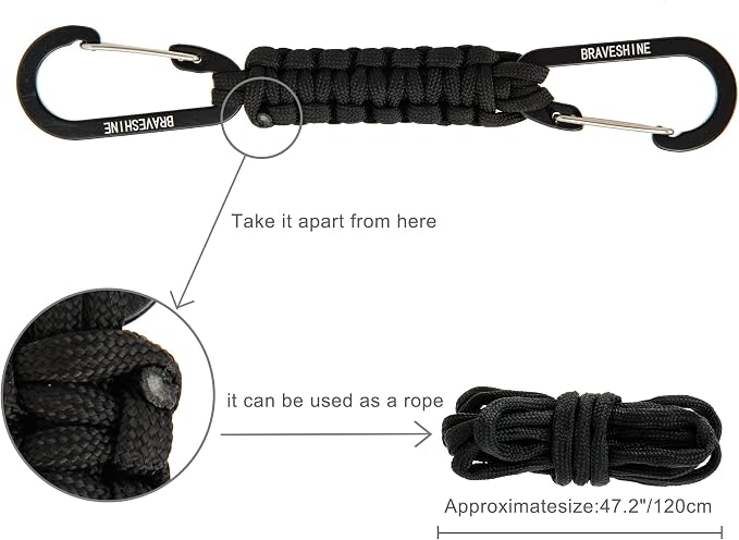 Paracord Keychain Carabiner Clip, D Ring Lanyard Hanger Stroller Hook for Water Bottle, Key, Backpacks, Men, Women