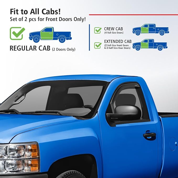 Goodyear Shatterproof in-Channel Window Deflectors for Trucks Chevrolet (Chevy) Silverado/GMC 1500 Sierra 2007-2013 Regular Cab, Rain Guards, Vent Visors Deflector, Truck Accessories, 2pcs - GY007737