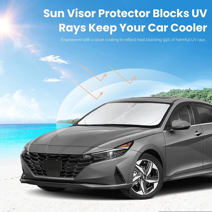 Custom Fit Sunshade for Elantra Windshield Sun Shade for 2021-2024 2025 2026 Hyundai Elantra Accessories Heat Insulation and Cooling Front Window Cover for Windshield for Elantra Interior Protection