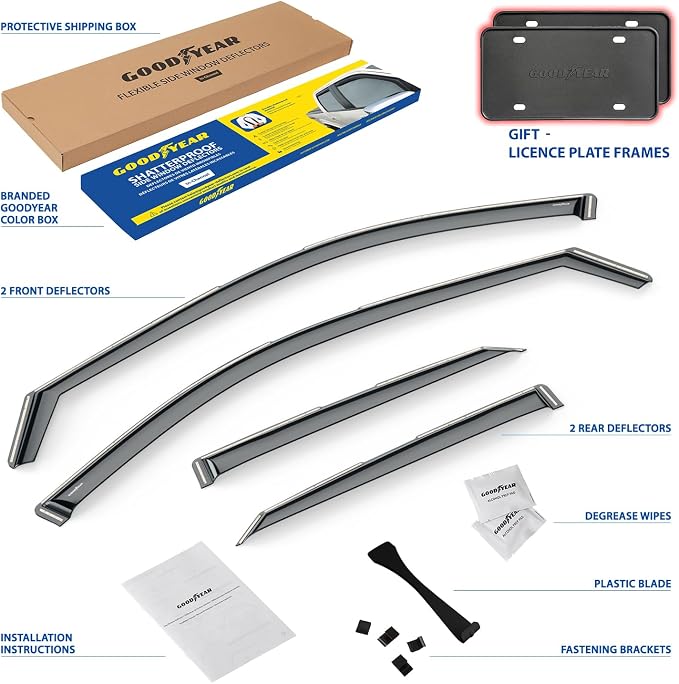Goodyear Shatterproof in-Channel Window Deflectors for Toyota Camry 2015-2017, Rain Guards, Window Visors for Cars, Vent Deflector, Car Accessories, 4 pcs - GY007928
