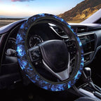 Skull Blue Flame Automotive Steering Wheel Covers Universal Fit 14 to 15 inch Steering Wheel Covers with Cloth for Women Keep Warm Comfort Grip Sweat Absorption Neoprene
