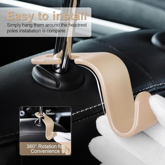 Car Seat Headrest Hook, Auto Seat Hook Hangers Storage Organizer Interior Accessories for Purse Coats Umbrellas Grocery Bags Handbag, 4-Pack