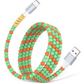 USB A to USB C Cable 3FT,Beaded Charger Cord for iPhone 17 16 Pro Max 17e 15 Car play,Type C Cute Car Charger Cord for iPad 10 11th A16/Samsung S26 S25 S24 S23 FE/Android Phone Girl Women,Green-Orange