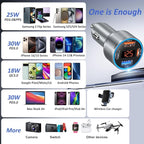 USB C Car Charger with Voltage Display, 3 Pack 65W Super Fast Charging Car Phone Charger Dual USB-A & USBC Cargador Carro Cigarette Lighter Adapter Volt Meter for iPhone,Samsung,Tablet,Android-Gray