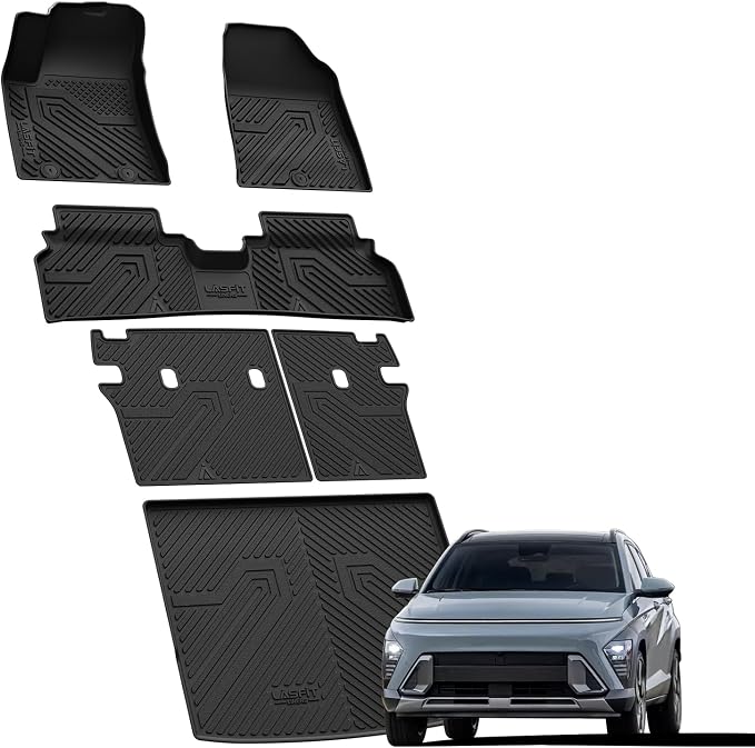 Floor Mats & Backrest Mats & Cargo Mat for Hyundai Kona EV Electric 2025 2024 (Not for Gas), All Weather TPE Custom Fit Floor Liners with Full Set Car Mats & Trunk Mats Accessoires, Black