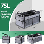 Car Trunk Organizer, 75L Large Capacity Waterproof Auto Storage with Non-Slip Bottom Strips, Collapsible Cargo Organizer for Suv, Truck, Sedan, Portable Car Accessories for Women Men(Grey)