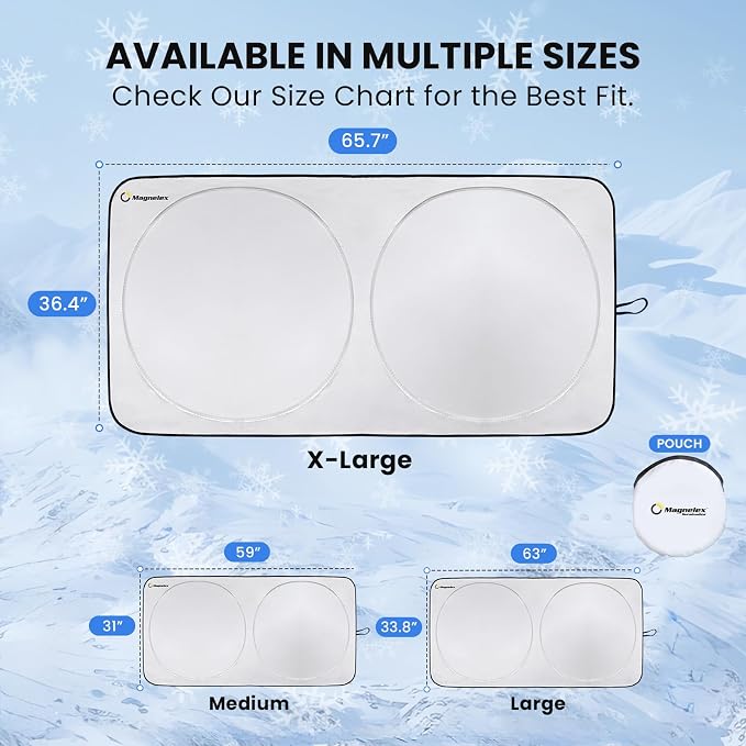 Car Windshield Sunshade | Innovative No-Light-Pass Technology for Maximum Protection | Foldable Sun Shade Keeps Your Vehicle Cool | Fit for Cars, Trucks, and SUVs | X-Large (65.7 x 36.4 in)
