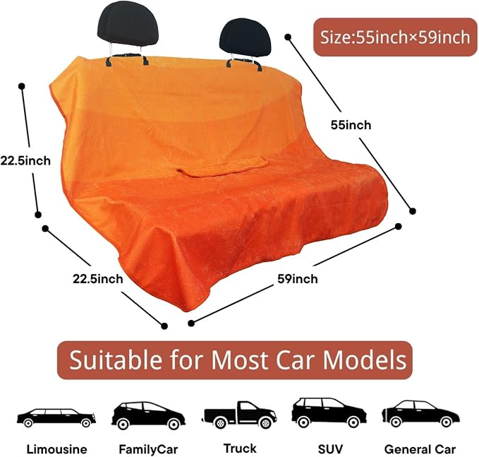 Waterproof Back Seat Cover for Dogs and Kids, Car Seat Protector Under Baby Car Seat, Child and Dog Car Seat Cover Blanket for Rear Bench(Orange, Rear Bench Seat Towel)