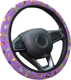 Purple Fast Food Icon Steering Wheel Cover, Polyester Car Wheel Grip, Universal 15 Inch for Cars SUVs Trucks