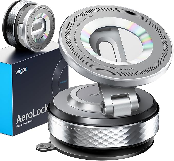 Vacuum Magnetic Phone Holder for Car for Magsafe [80LBS Suction & 3000gf Magnetic] 360° Adjustable Car Phone Mount, for iPhone 17 Pro Max 16 15 14 13 12 Air Plus, Silver