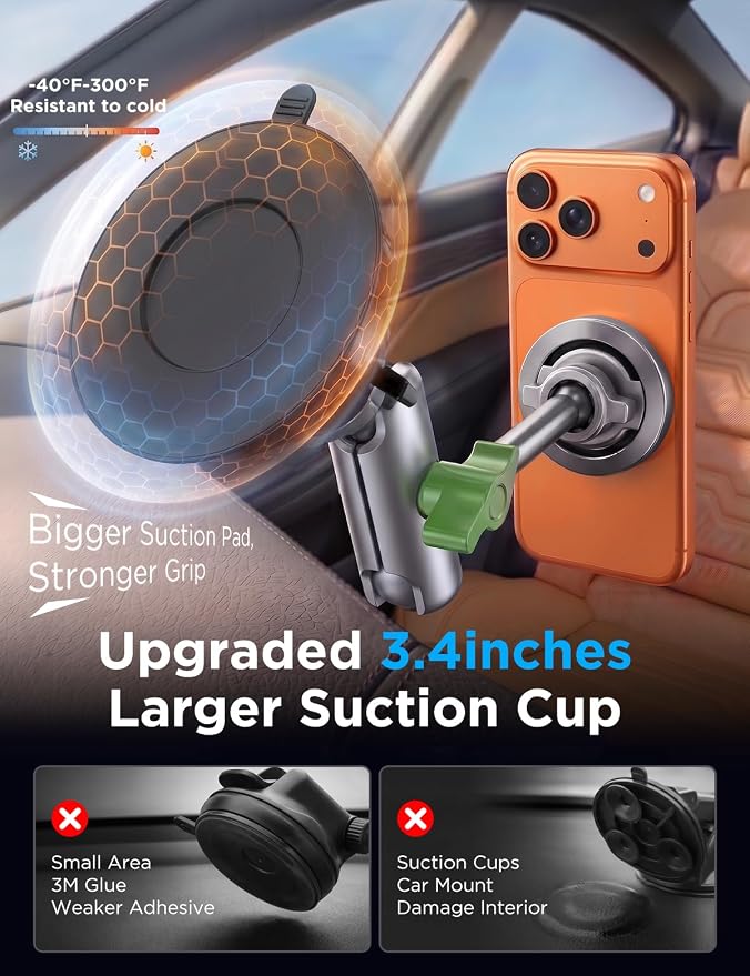 Car Phone Holder for Magsafe, [Upgraded Strongest Suction&Magnetic] 360° Adjustable Phone Holders for Your Car,Ultra-Durable Metal for Dash/Windshield fit for iPhone and All Smartphones