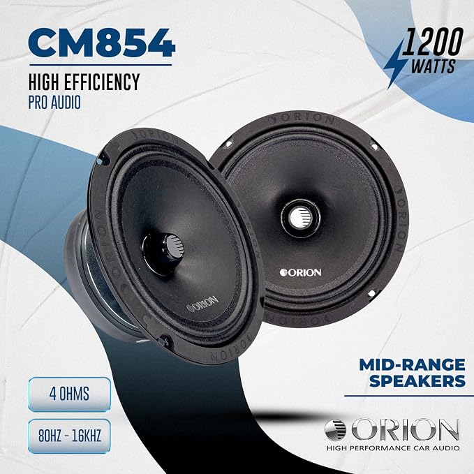 ORION Cobalt CM854 High Efficiency 8" Mid-Range Bullet Loudspeakers, 1200W Max Power, 300W RMS, 4 Ohm, 1.5" Voice Coil - Pro Car Audio Stereo, Midrange Speakers (Pair)