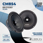 ORION Cobalt CM854 High Efficiency 8" Mid-Range Bullet Loudspeakers, 1200W Max Power, 300W RMS, 4 Ohm, 1.5" Voice Coil - Pro Car Audio Stereo, Midrange Speakers (Pair)