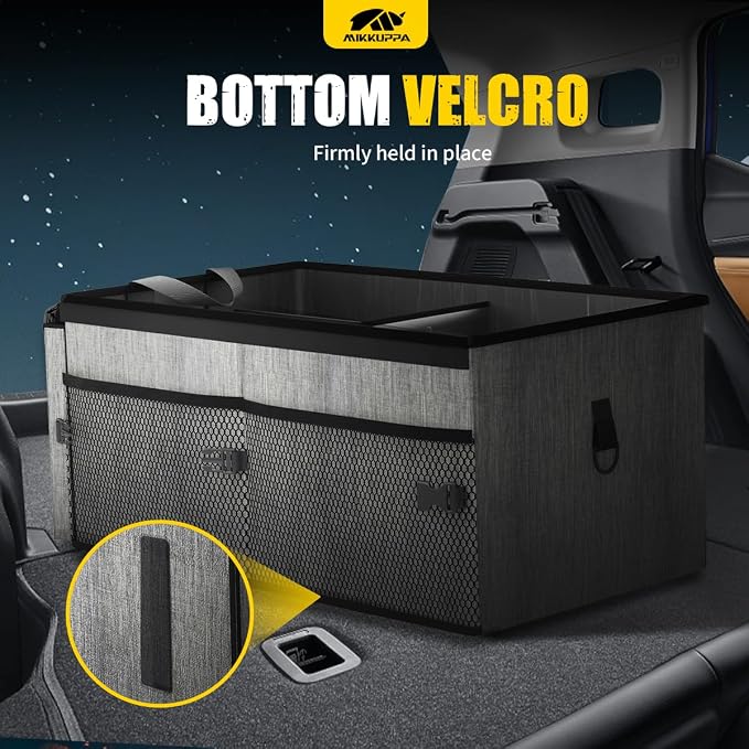 Car Trunk Organizer with Cooler - 65L Collapsible Trunk Organizer with Lid, Sturdy Car Storage for SUV Auto Truck Van with Adjustable Straps and Non Slip Bottom (Gray)