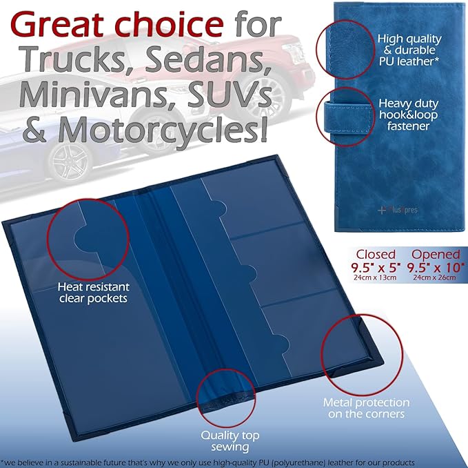 Registration and Insurance Card Holder - Car Organizer - Blue | Vehicle Glove Box Document Organizer, Auto Essential Paperwork Holder for Contact Information Cards, Interior Car Accessories