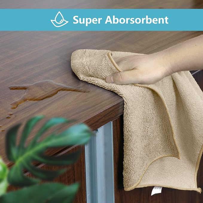 Brown Microfiber Cleaning Cloth, 8 Pack Cleaning Towels for Kitchen, Lint Free, Scratch-Free, Highly Absorbent, and Reusable Cleaning Rags for House, Window and Glass, Cars, 11.5 X11.5 inch