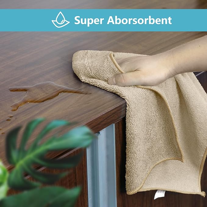 Brown Microfiber Cleaning Cloth, 50 Pack Cleaning Towels for Kitchen, Lint Free, Scratch-Free, Highly Absorbent, and Reusable Cleaning Rags for House, Window and Glass, Cars, 11.5 X11.5 inch