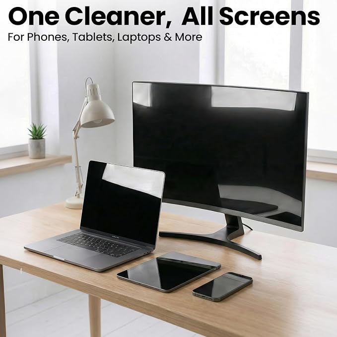 Car Screen Cleaner Spray and Wipe -2-in-1 iPhone Cleaner, iPad Screen Cleaner & Phone Screen Cleaner - Touchscreen Mist Cleaner for Laptop, Computer, MacBook and More - 2 Pack (Grey & Purple)