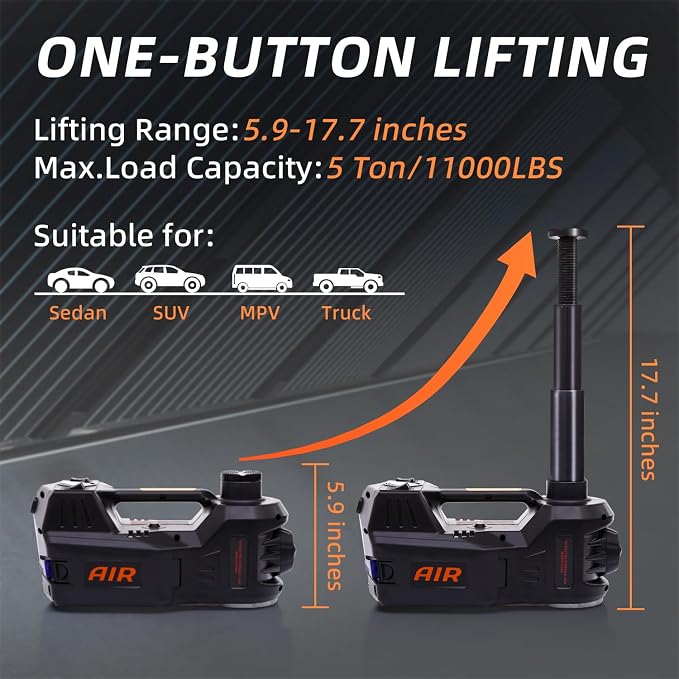 Electric Car Jack Quick Lifting Safe and Portable with Tire Inflator and LED Light Complete Set of Accessories 12V Hydraulic Floor Jack