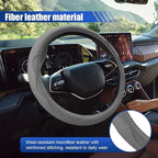 15 Inch Leather Car Steering Wheel Cover for SUV, Truck, Gray | Anti-Slip Breathable Automotive Steering Wheel Protector, Universal Heat Resistant Vehicle Interior Accessories