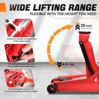 4 Ton Low Profile Floor Jack, Heavy Duty Steel Hydraulic Car Jack with Dual Pistons Quick Lift Pump, Hydraulic Racing Floor Jack, Lifting Range 4.5" to 20", Red