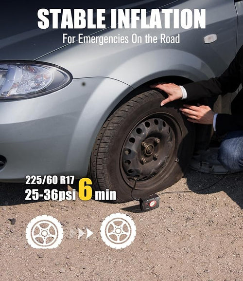 12V Tire Inflator Portable Air Compressor, Portable Car Air Pump w/Display Gauge and LED Light, Air Pump for Car Tires, Bike, Motorcycle, Compact, Lightweight (Red)