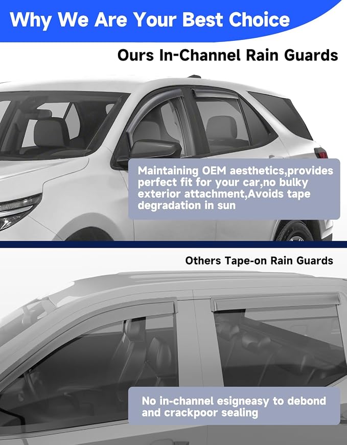 in-Channel Rain Guards Fit for Chevy Chevrolet Equinox 2018 2019 2020 2021 2022 2023 2024, Window Rain Guards, Visors Vent Visors, Window Deflector, Vent Shades Car Accessories -4 pcs