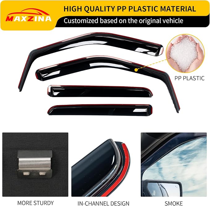 Extended Visor Rain Guards Compatible with 2015+ F150 2017+ Raptor F-250 F-350 F-450 F-550 Super Duty SuperCrew Front and Rear in-Channel Window Visors Wind Deflectors 4PCS Accessories