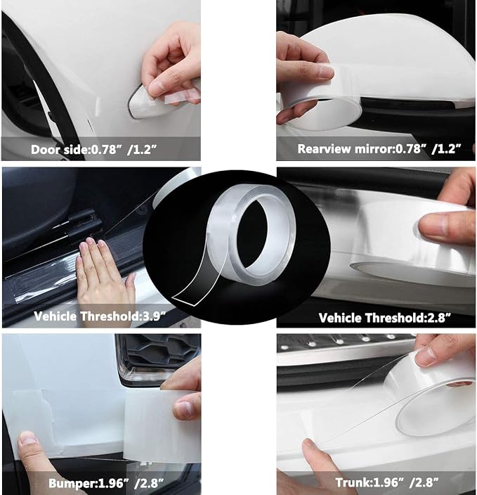 Car Door Transparent Seal Strip Door Edge Cover Guard Strips Entry Sill Guard Scuff Plate Protectors Invisible Universal Anti-Scratch Waterproof Tape for Rear Bumper (33Ft x 1.2In)
