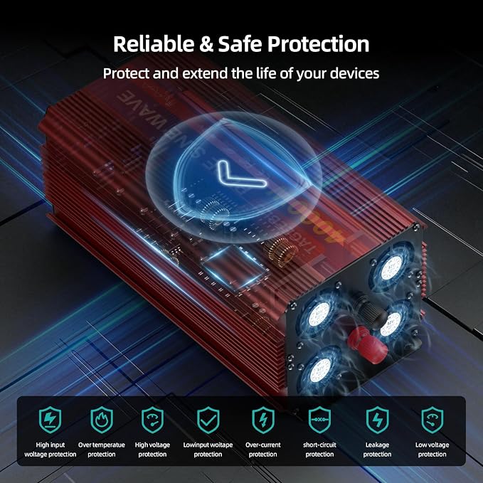 4000W Pure Sine Wave Power Inverter 12V DC to 110V 120V AC for Vehicles | Inverter for Car with 4 AC Outlets and LCD Display, 8000W Peak, Car Converter for Solar, RV, Truck, Home, Off-Grid, Camping