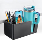 3-in-1 Desk Organizer - Large Desk Cup Holder Clamp, Pencil Holder and Phone Stand - Detachable Anti-Spill Table Cup Holder, Office & PC Gaming Desk Accessories for Cup, Phone and Pen (Black)