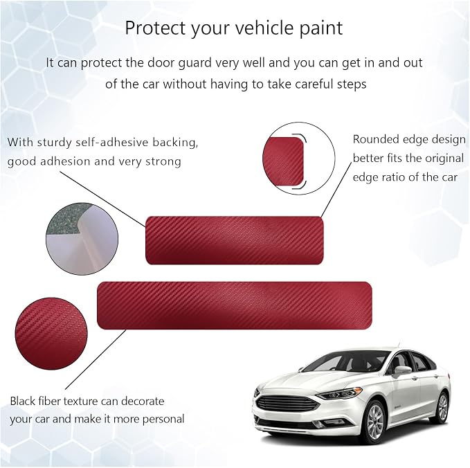4 PCS Car Door Sill Protector, 3D Carbon Fiber Auto Door Entry Edge Guard Protection Trim, Anti-Scratch Threshold Cover Strips, Sill Protection Sticker for Car SUV Truck (Red)