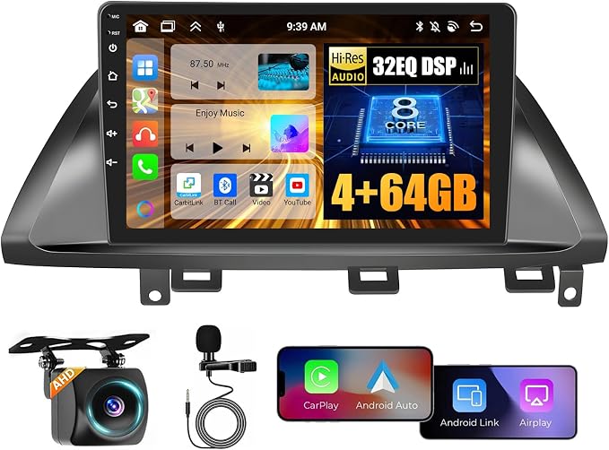 8 core 4+64G Android 15 Car Radio for Honda Odyssey 2005-2010 Stereo, 10.1 inch Screen with Wireless CarPlay Android Auto GPS Navigation WiFi Bluetooth Mirror Link DSP FM RDS + Backcup Camera