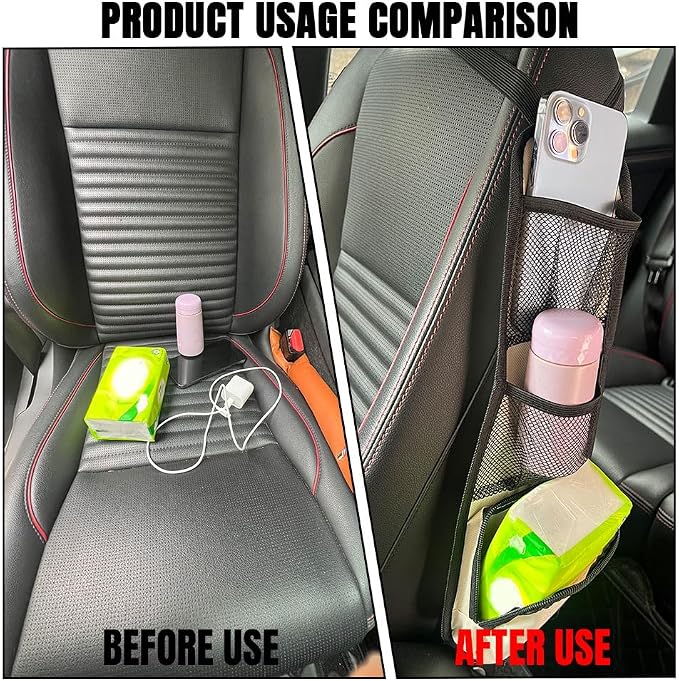 Car Seat Side Storage Pocket, Car Multifunctional Seat Organizer Hanging Bag, Auto Mobile Phone Wallet Sunglasses Mesh Net Pocket, Auto Accessories for Cars SUVs Trucks (Beige, 1PCS)