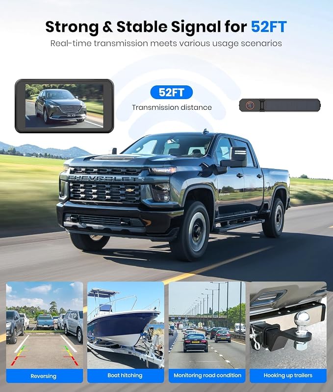 Solar Wireless Backup Camera with 5" 1080P Monitor: 5000mAh Battery 2 Mins DIY Installation & 2 Split Screen Back Up Camera, IP69K Waterproof Reverse Camera for Car, Van, SUV, Truck, Trailer