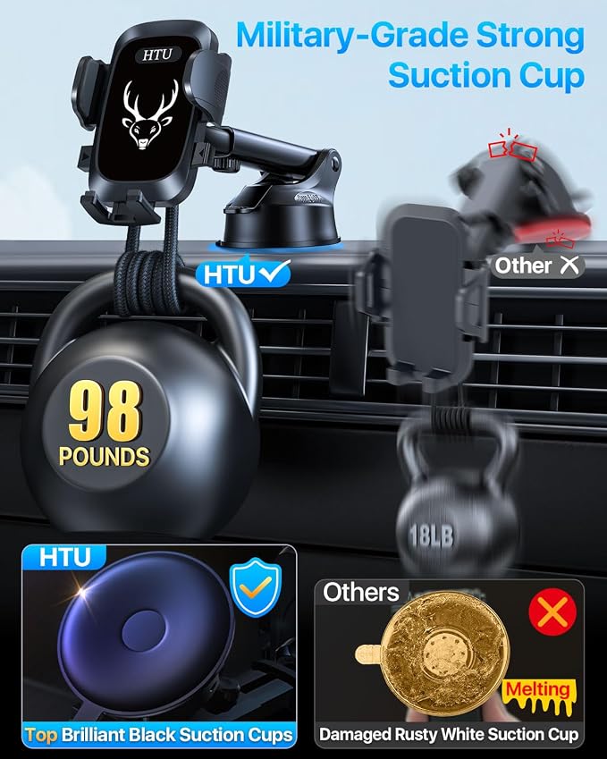 【Upgraded Strongest Suction & Pro Military-Grade】Ultimate Car Phone Mount【360°Rotatable Suction】Cell Phone Holder Truck Stand for Dashboard Windshield Vent for iPhone 17 Pro Max Samsung,Graphite Black