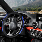 15 Inch Car Leather Steering Wheel Cover, Automotive Accessories Elastic Breathable Anti-Slip Soft Wheel Protector Fits Men and Women, Suitable for SUVs, Trucks, Vehicles and RVs (Black/Blue)