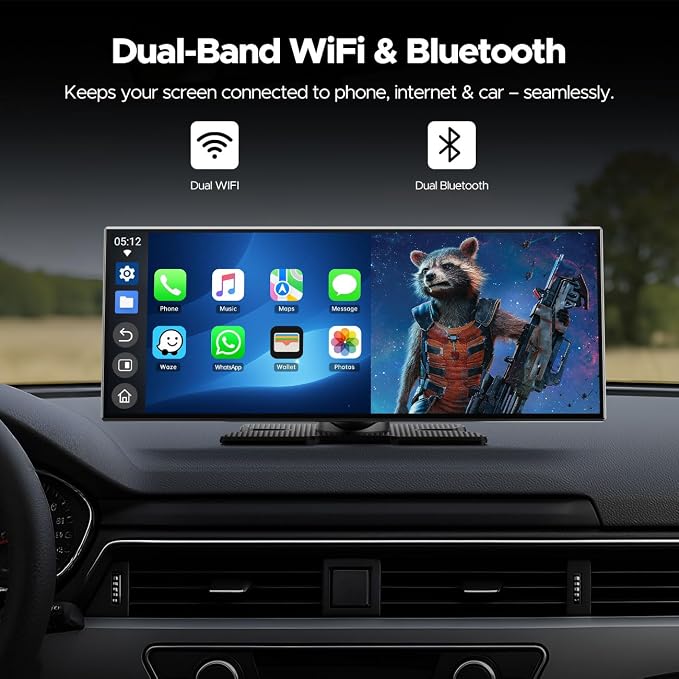 11'' Wireless Carplay Screen for Car Built-in Net-Flix YouTube Apps, Portable Touchscreen Car Stereo with Android Auto, Backup Camera, OTA Updates, Bluetooth, Voice Control, GPS Navigation,FM