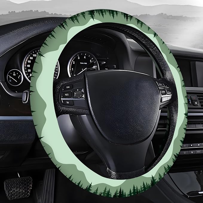 Steering Wheel Covers for Car, Truck, and SUV, Cute Non-Slip Breathable Elastic Steering Wheel, Car Accessories, Universal 15 Inch Leather Cover for Men Women Mountain Landscape