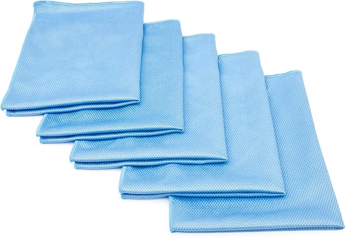 Diamond Weave Glass & Window - Detailing Towels to Polish Mirrors & Chrome, Snakeskin Like Texture, Lint-Free, Streak-Free, 280gsm, 16in. x 24in, Light Blue (5-Pack)
