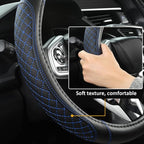 Customized Auto Car Steering Wheel Cover for Ford F-150, F-250, F-350, Expedition(Diamond Quilted - Black+Blue)