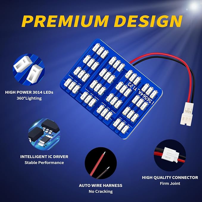Car Interior LED Lights Accessories with 194 168 T10 / BA9S / DE3175 6418 211-2 578 Festoon Adapters, 48-SMD Panel Lamps for Dome Map Door Trunk Courtesy License Plate Lights (Green)