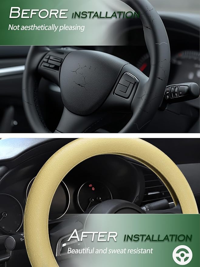 Car Steering Wheel Cover, Non-Slip Silicone Material, Multiple Color Choices, Universal Auto Parts Steering Wheel Cover, Suitable for Most Cars (Champagne)