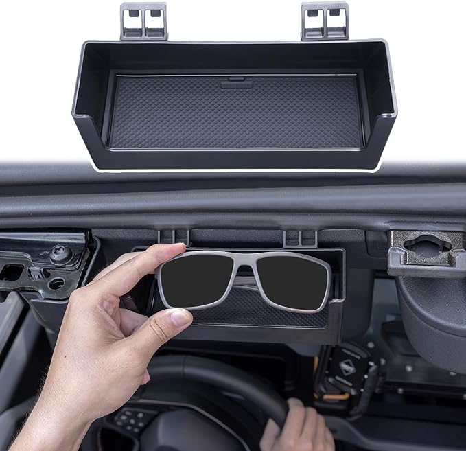 Sun Visor Sunglass Holder Compatible with 2021-2026 Ford Bronco 2/4 Door, Glasses Box Card Storage Organizer Interior Accessories 1 Pack Black(Not for Sport Model)