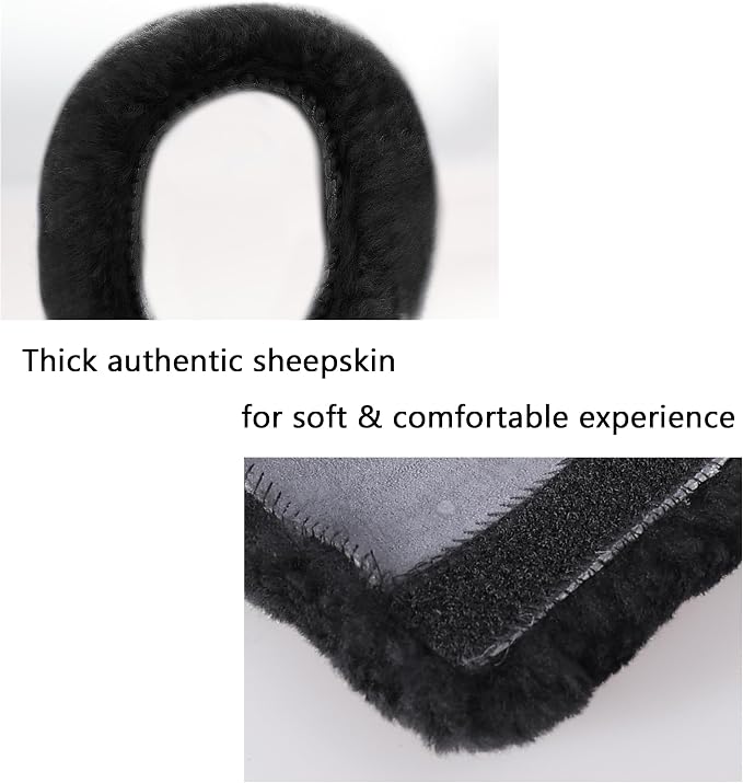 Authentic Sheepskin Seatbelt Cover Real Wool Car Truck SUV Airplane Seat Belt Shoulder Pad for Carmera Backpack Straps Neck Cushion Protector 2 Pack Black