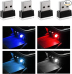 4 PCS USB LED Car Interior Atmosphere Lamp, Portable Mini LED Night Light, Plug-in USB Interface Trunk Ambient Lighting Kit, Universal Interior Car Accessories (Blue+Red+Ice Blue+White)