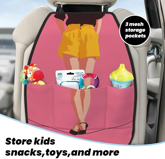 Minimalist Woman Standing On Tightrope Car Seat Back Kick Protectors,2 Pack Kick Mats with Storage Pockets for Vehicles to Protect from Dirt Mud Scratches