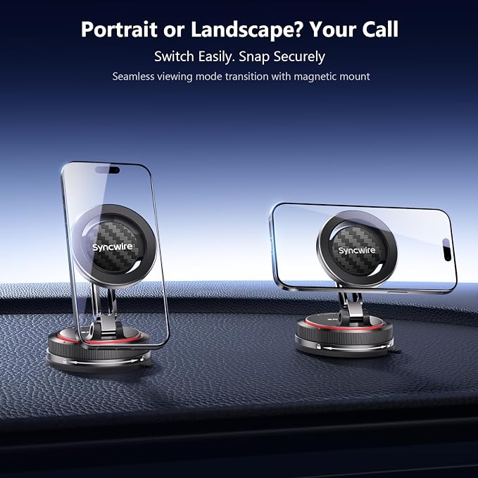 for MagSafe Car Mount [2-Axis Design] Nano Adhesive Gel + Suction Cup Magnetic Phone Holder for Dashboard & Windshield, 360° Adjustable for iPhone 17 16 15 14 13 12 11, Samsung, Carbon Fiber