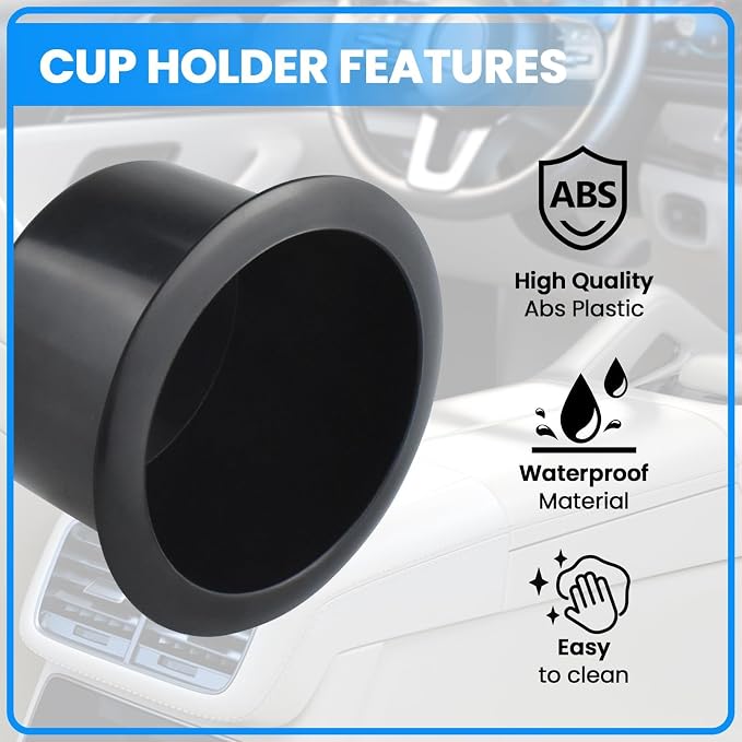 Black Sofa Cup Holder, Universal Plastic Recessed Cup Holder for RV Boats, Cars, Sofas and Golf Carts (2-Piece)